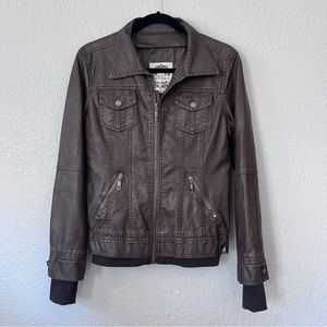 Johnny Made LA Faux Leather Bomber Jacket Size Medium